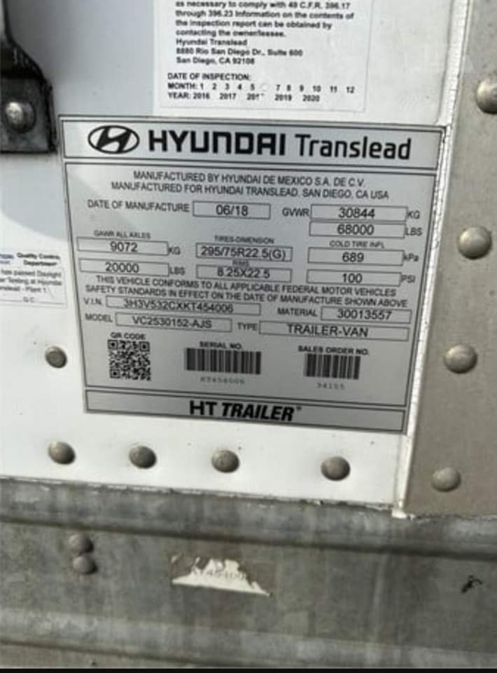 2018 Hyundai 53′ x 102′ Dry Van Certified Pre-Owned - Image 8